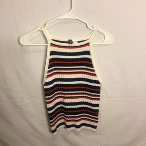 red, blue, white, & black tank top